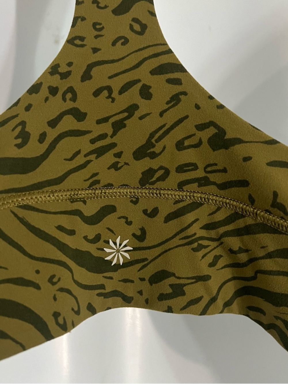 Athleta Sports Bra XL Green Animal Print Racerback Workout Gym Yoga V Neck BU7 - Picture 4 of 5